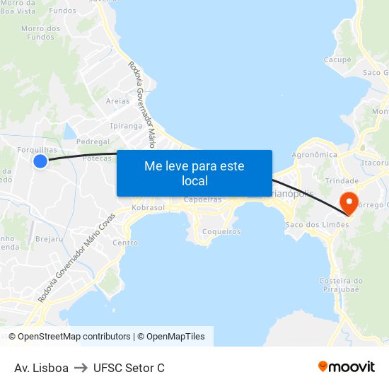 Av. Lisboa to UFSC Setor C map