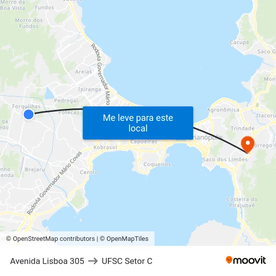 Avenida Lisboa 305 to UFSC Setor C map