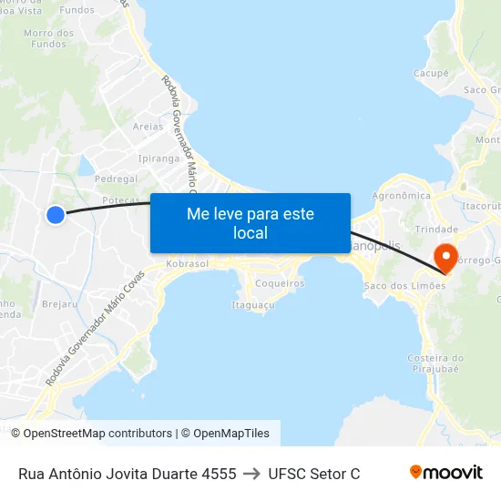 Rua Antônio Jovita Duarte 4555 to UFSC Setor C map