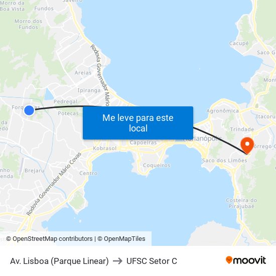 Av. Lisboa (Parque Linear) to UFSC Setor C map