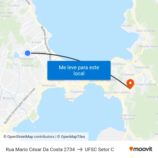 Rua Mario César Da Costa 2734 to UFSC Setor C map