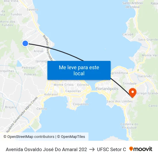 Avenida Osvaldo José Do Amaral 202 to UFSC Setor C map
