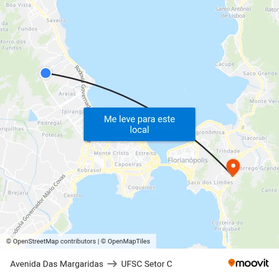 Avenida Das Margaridas to UFSC Setor C map