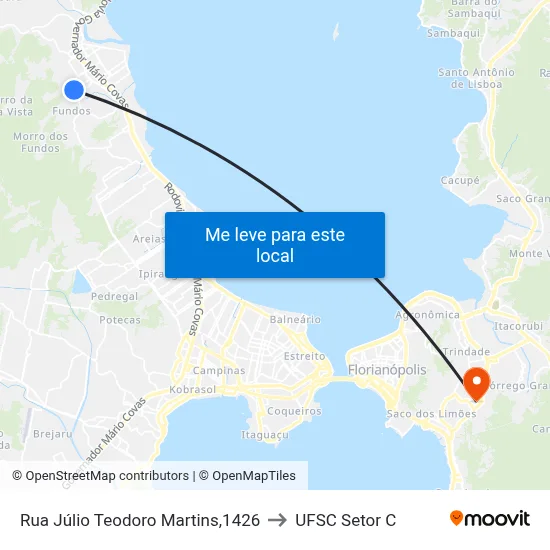 Rua Júlio Teodoro Martins,1426 to UFSC Setor C map