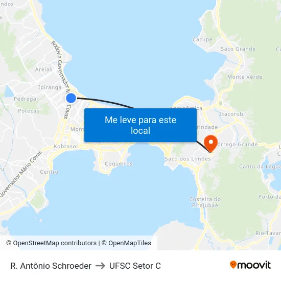 R. Antônio Schroeder to UFSC Setor C map