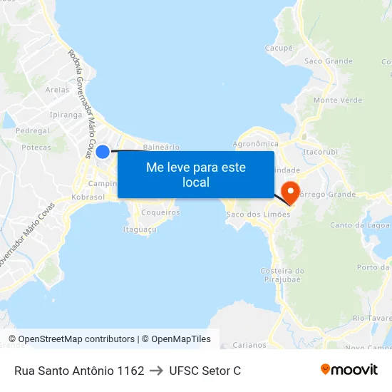 Rua Santo Antônio 1162 to UFSC Setor C map