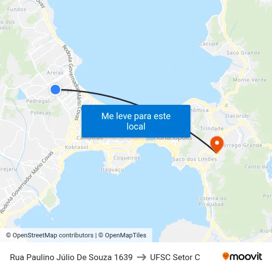 Rua Paulino Júlio De Souza 1639 to UFSC Setor C map