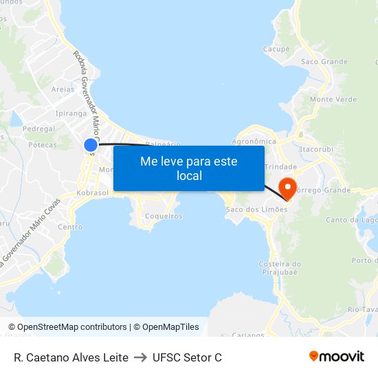 R. Caetano Alves Leite to UFSC Setor C map