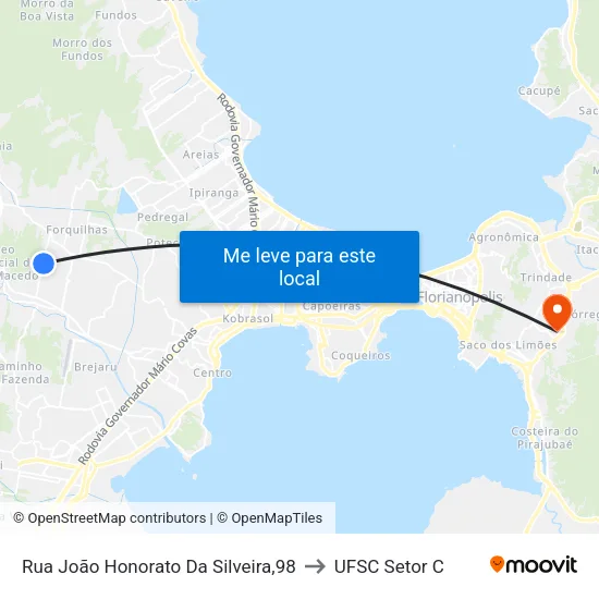 Rua João Honorato Da Silveira,98 to UFSC Setor C map