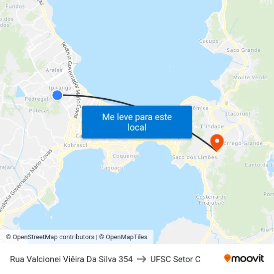 Rua Valcionei Viêira Da Silva 354 to UFSC Setor C map