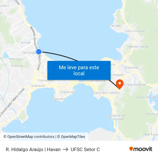 R. Hidalgo Araújo | Havan to UFSC Setor C map