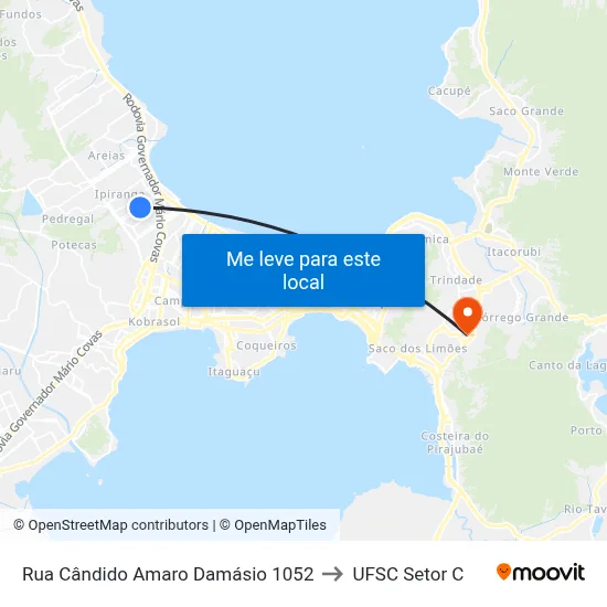 Rua Cândido Amaro Damásio 1052 to UFSC Setor C map