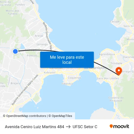Avenida Ceniro Luiz Martins 484 to UFSC Setor C map