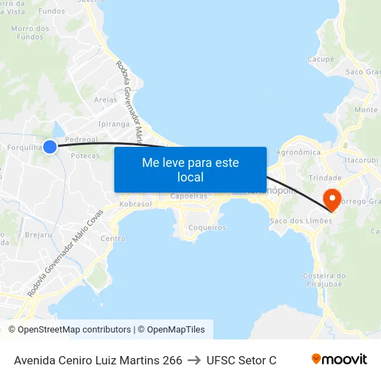 Avenida Ceniro Luiz Martins 266 to UFSC Setor C map