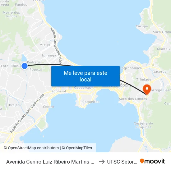 Avenida Ceniro Luiz Ribeiro Martins 164 to UFSC Setor C map