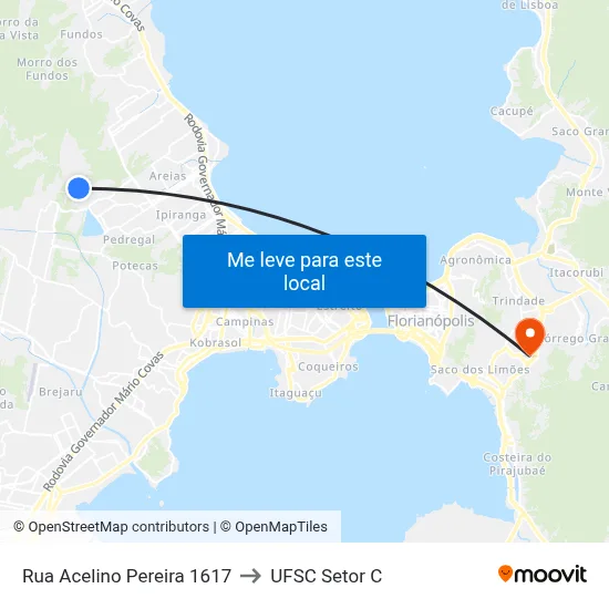 Rua Acelino Pereira 1617 to UFSC Setor C map