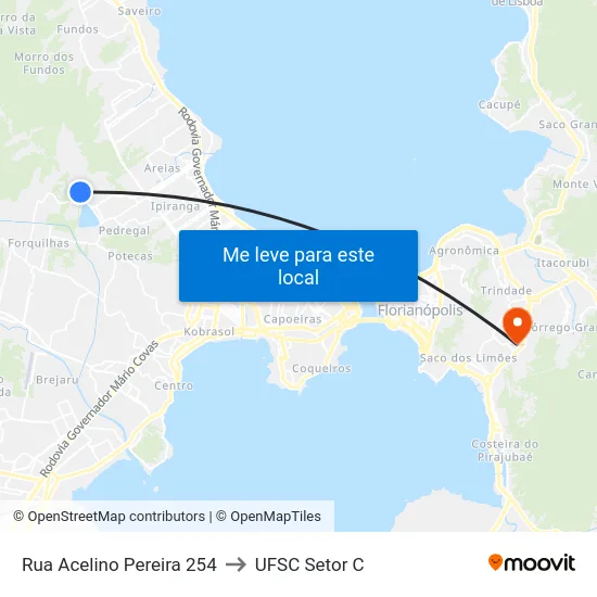 Rua Acelino Pereira 254 to UFSC Setor C map