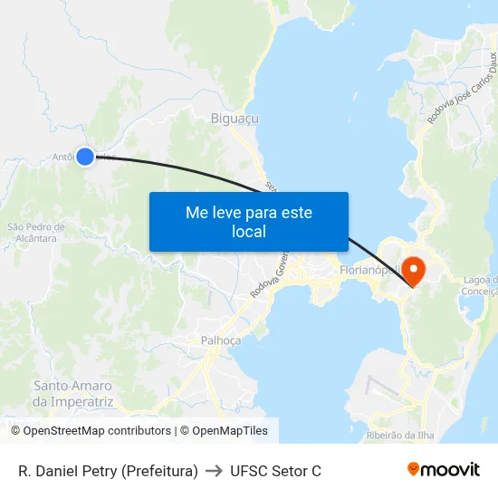 R. Daniel Petry (Prefeitura) to UFSC Setor C map