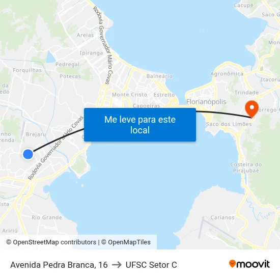 Avenida Pedra Branca, 16 to UFSC Setor C map