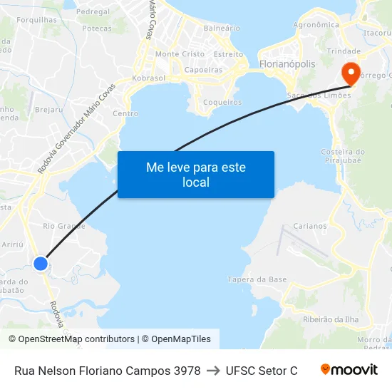 Rua Nelson Floriano Campos 3978 to UFSC Setor C map