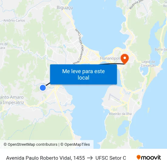 Avenida Paulo Roberto Vidal, 1455 to UFSC Setor C map