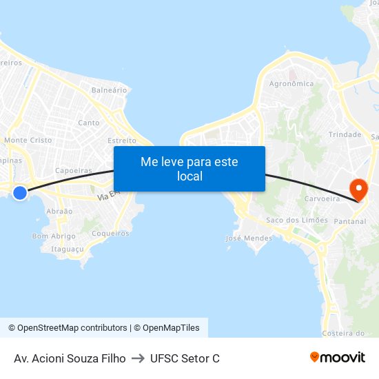 Av. Acioni Souza Filho to UFSC Setor C map