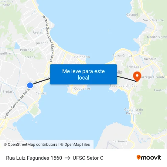 Rua Luiz Fagundes 1560 to UFSC Setor C map