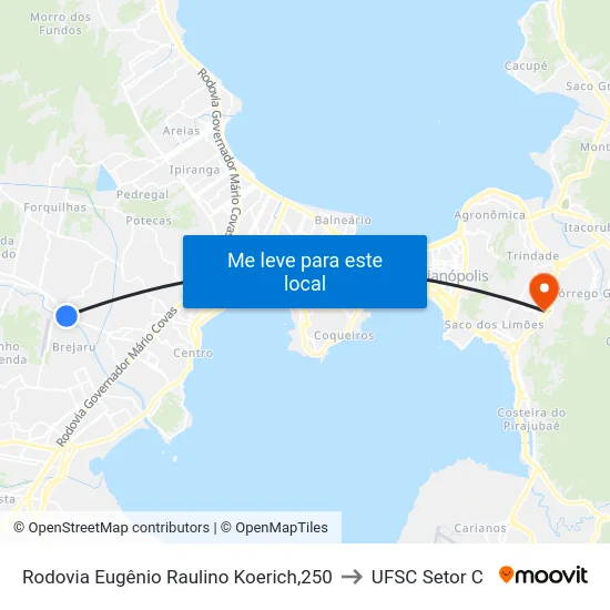 Rodovia Eugênio Raulino Koerich,250 to UFSC Setor C map