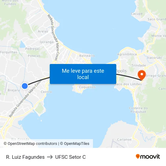 R. Luiz Fagundes to UFSC Setor C map