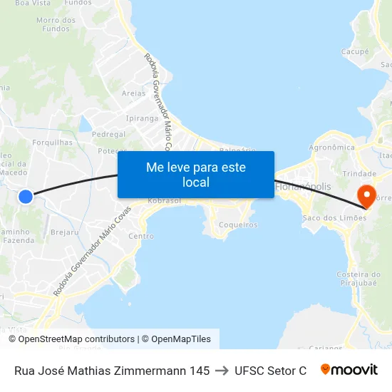 Rua José Mathias Zimmermann 145 to UFSC Setor C map
