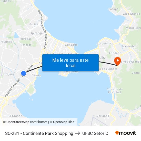SC-281 - Continente Park Shopping to UFSC Setor C map