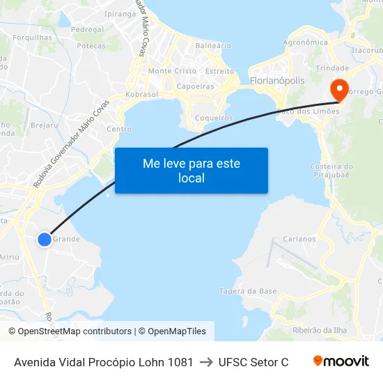Avenida Vidal Procópio Lohn 1081 to UFSC Setor C map
