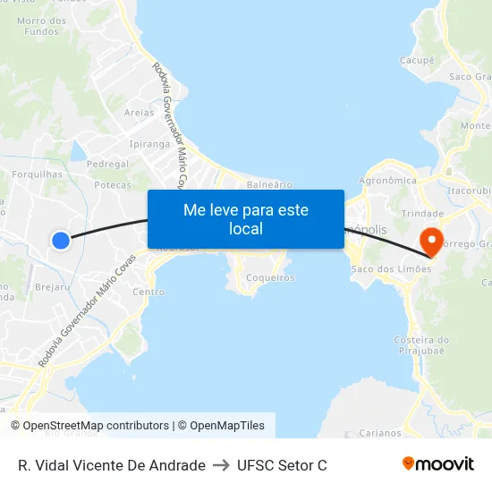 R. Vidal Vicente De Andrade to UFSC Setor C map
