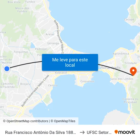Rua Francisco Antônio Da Silva 18801 to UFSC Setor C map
