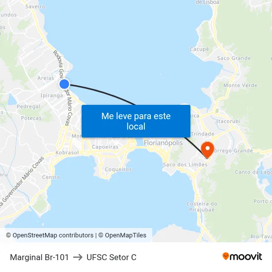 Marginal Br-101 to UFSC Setor C map