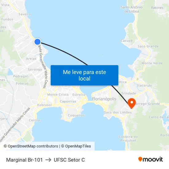 Marginal Br-101 to UFSC Setor C map