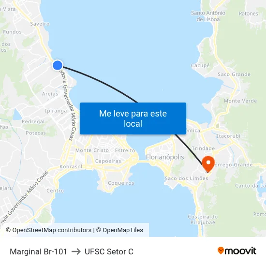 Marginal Br-101 to UFSC Setor C map