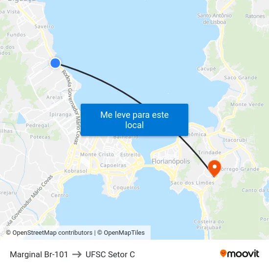 Marginal Br-101 to UFSC Setor C map