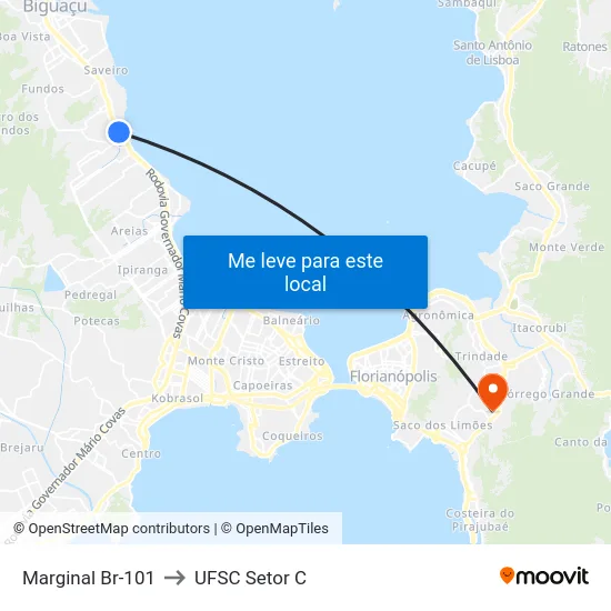 Marginal Br-101 to UFSC Setor C map