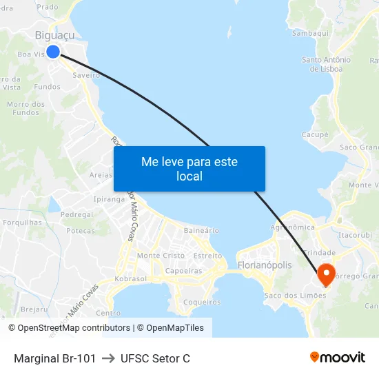 Marginal Br-101 to UFSC Setor C map