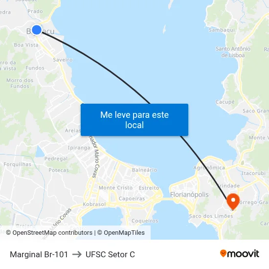 Marginal Br-101 to UFSC Setor C map