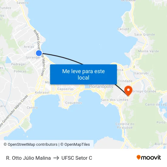 R. Otto Júlio Malina to UFSC Setor C map