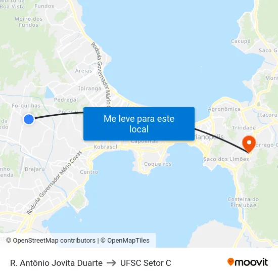 R. Antônio Jovita Duarte to UFSC Setor C map