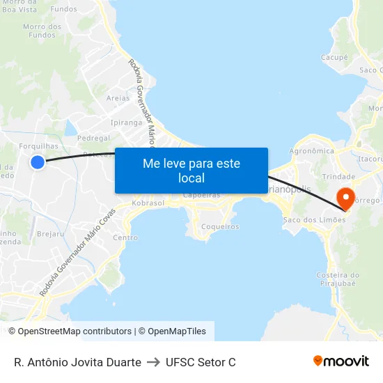 R. Antônio Jovita Duarte to UFSC Setor C map