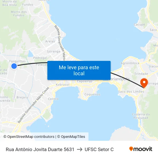 Rua Antônio Jovita Duarte 5631 to UFSC Setor C map