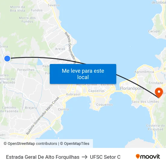 Estrada Geral De Alto Forquilhas to UFSC Setor C map