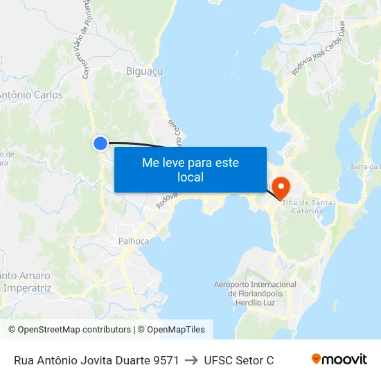 Rua Antônio Jovita Duarte 9571 to UFSC Setor C map
