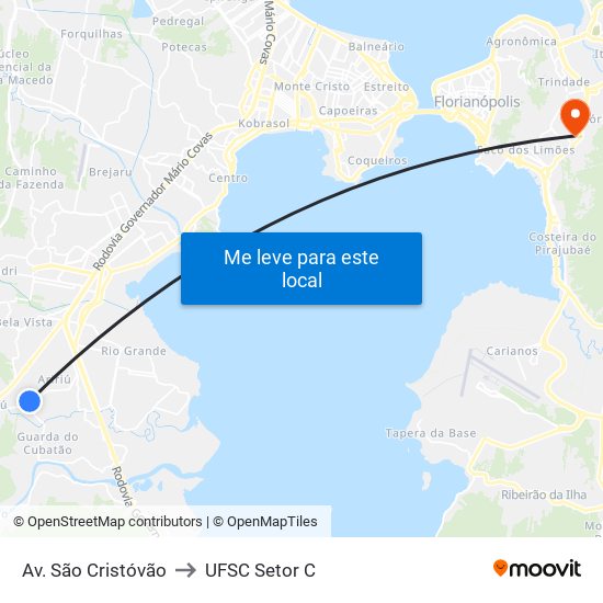 Av. São Cristóvão to UFSC Setor C map