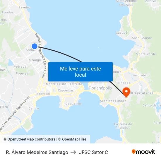 R. Álvaro Medeiros Santiago to UFSC Setor C map