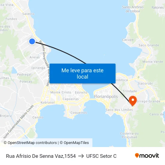 Rua Afrísio De Senna Vaz,1554 to UFSC Setor C map